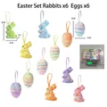 Colorful foam Easter rabbit and egg hanging decoration set for holiday party decor - Easter Egg Rabbit Set / 12PCS