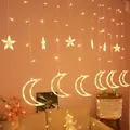 Warm yellow LED star and moon curtain string lights for cozy indoor bedroom decoration - Star Moon Curtain Light (Level) / Plug-in 220V (Standard Controller) / Warm White