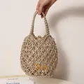 Elegant metallic woven bucket bag with hollow mesh design for summer beach vacation - No Inner Liner / Gold