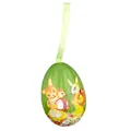 Decorative green Easter foam egg ornament with cute bunny illustration and ribbon - 5*7cm / Family Bunny Green / 1 Piece