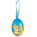 Handcrafted blue painted Easter egg hanging ornament with vintage rabbit illustration - 5*7cm / Family Bunny Blue / 1 Piece