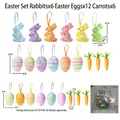 Complete Easter decoration set including 6 foam rabbits, 12 colorful eggs, and 6 carrots - Easter Egg Rabbit Carrot Set (Small)