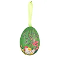 Decorative Easter foam egg with painted chicken pattern and yellow hanging strap - 5*7cm / Hen and Chick Green / 1 Piece