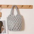 Elegant silver metallic woven mesh bucket bag for women beach vacation summer style - With Liner / Silver