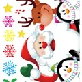 Festive Christmas window stickers featuring Santa Claus, reindeer, and colorful snowflakes - Christmas Static Cling (H-03) / 32x24cm