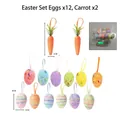 Farbenfrohes Osterdekorationsset mit 12 Schaumstoff-Eiern und 2 künstlichen Karotten - Osterei und Karotten Set / 14-teiliges Set (12 Eier + 2 Karotten)