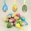 Set of colorful painted Easter foam eggs with hanging ribbons for festive party decoration - 5*7cm / Random Style / Set of 12