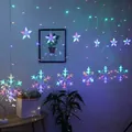 Vibrant multicolor LED star and snowflake curtain string lights for cozy indoor room decoration - Star and Snowflake Curtain Light / Plug-in 220V (Standard Controller) / Colorful