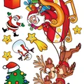 Colorful Christmas static window stickers featuring Santa, reindeer and snowman designs - Christmas Static Cling (H-04) / 32x24cm