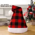 Classic red and black buffalo plaid Santa hat with white plush trim for Christmas decor, 28x40cm - Short Plush Buffalo Plaid Christmas Hat Black and Red