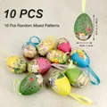Set of 10 colorful Easter painted foam eggs with random patterns and hanging ribbons - 5*7cm / Random Mixed Cardboard Box Style / 10 Pieces Pack