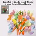 Buntes Ostern-Deko-Set aus Schaumstoff mit 12 Eiern, 6 Hasen und 18 Karotten - Ei-Karotten-Häschen-Set (Hauptbild-Stil) / 36er-Set