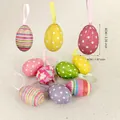 10-piece colorful Easter eggs set with mixed polka dot and stripe patterns for decor - 4*6cm / 7 Patterns Random Mixed Style / 10 Pieces Pack