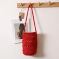 Bolso de cubo de ganchillo rojo hecho a mano con diseño tejido para vacaciones - Cubo Calado de Algodón / Rojo