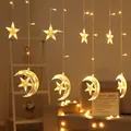 Cozy warm white LED star and moon curtain string lights for romantic bedroom decoration - Moon and Star Curtain Light / Plug-in 220V (Standard Controller) / Warm White