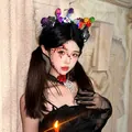 Φωτεινή στέκα Halloween με πολύχρωμες λούτρινες μπάλες και σχέδια φαντάσματος-αράχνης - Στέκα Φάντασμα Μαύρη Πεταλούδα (EA1725) / Φωτεινό με Κολιέ