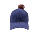 Casquette de baseball délavée bleu foncé avec motif léopard et ouverture pour queue de cheval - Taille unique / Léopard Marine - Chapeau Queue de Cheval