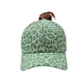 Casquette de baseball queue de cheval imprimé léopard en coton lavé respirant - Taille unique / Léopard Vert - Chapeau Queue de Cheval