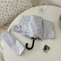 Faltbarer Regenschirm im koreanischen Stil mit hellblauen Punkten und gebogenem Griff - Elegantes Lila (Manueller Gebogener Griff)