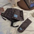 Klappschirm im koreanischen Stil in Braun mit Punkten und passender Aufbewahrungshülle - Blau Braun (Automatisch)