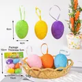 Set mit sechs farbenfrohen Glitzerschaum-Ostereiern mit Bändern zur Dekoration - Deko-Osterei (028-082) / 6 Stück/Packung (4x6cm)