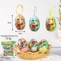 Dekorative Ostereier mit bunten Kaninchen-Illustrationen und Schaumstofffüllung - Osterhase Pastorales Ei (028-081) / 6 Stück/Packung (4*6cm) / Mehrfarbiges Muster