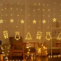 Warm white LED curtain string lights featuring star, reindeer, bell and tree shapes - Christmas Curtain Light (Flush) / Plug-in 220V (Standard Controller) / Warm White