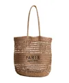 Sac de plage en paille tressée avec broderie PARIS et design ajouré élégant - Style Régulier (1970) / Café