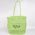 Grand sac cabas en paille verte avec broderie PARIS pour les vacances - Style Régulier (1970) / Vert
