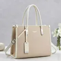 Bolso tote vintage de lona beige con ribetes de cuero blanco crema - Blanco