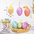 Bunte glitzernde Ostereier aus Schaumstoff Set mit Aufhängeschlaufen und Blumenmuster - Glitzer-Blumen-Osterei / 6 Stück/Packung (4*6cm) / Mehrfarbiger Glitzer