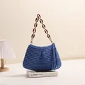 Blauwe gehaakte katoenen schoudertas met kwastje en harsketting - Clip Kwastje / Blauw