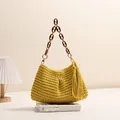 Handgemaakte gele geweven tas met stijlvolle kwast en bruine hars kettingriem voor zomer - Clip Kwastje / Geel