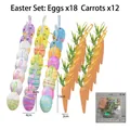 Ostern Dekoration Set mit 18 bunten Schaumstoff Eiern und 12 realistischen Kunstkarotten. - Ostern Ei Karotte Set #14 / 30 Stück