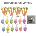 Deko-Set zu Ostern mit 12 bunten Schaumstoffeiern und 12 künstlichen Karotten, 24-teilig - Ostern Ei Karotte Set #18 / 24-Teiliges Set