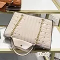 Elegantes khakifarbenes Taschen-Set mit Perlenbesatz und goldener Kette für den Alltag. - 2-Teiliges Set / Khaki