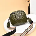 Olive green quilted rivet crossbody bag with wide striped shoulder strap for women - Green