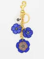 Llavero de flores de cuero PU vintage y adorno para bolso con cierre dorado - Estilo Retro Color Block / Patchwork Azul Blanco Café (22751)