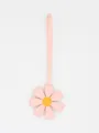 A high-quality detail view showing a cute pink PU leather 3D flower bag charm with long strap. - Light Pink