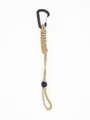 Tactical outdoor paracord lanyard detail featuring khaki cord and black carabiner hook - Sand