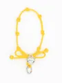 Correa de muñeca trenzada amarilla para teléfono con lazo y colgante de corazón plateado - Amarillo tierno