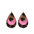 Detail of vintage three-layer teardrop leather earrings with leopard and pink textures - Triple Layer Waterdrop Style / Pink Leopard