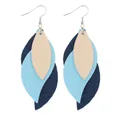 Detail shot of the three-layer leaf earrings featuring denim and PU leather textures. - Triple Layer Leaf Style (11874)