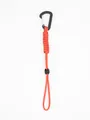 Close-up detail of a bright red braided paracord lanyard with a black tactical carabiner - True Red