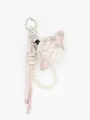 Charm per borsa a forma di pianeta in denim con catena di perle e clip a cuore in metallo. - Ciondolo Pianeta (22472) / Rosa