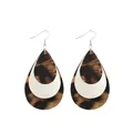 Detail view of retro leopard print and white faux leather teardrop earrings - Leopard White Overlap Style