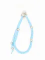 Dragonne de téléphone en fil de cire bleu clair tissée main avec perles argentées - Vert Menthe (22697)
