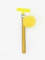 Yellow PU leather phone lanyard with a matching fluffy faux fur pompom charm keychain - Yellow