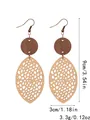 Ethnic hollow mesh teardrop earrings with wooden disc and brown leather texture - Khaki Style (11323) / Khaki