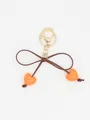 Cute orange heart charms and brown bow-tie keychain with gold-plated metal clasp - Orange Heart With Brown Rope